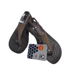 CROCS Women 4 Sexi Flip Flop Thong Bronze Non Slip Serena Sandals RARE NWT